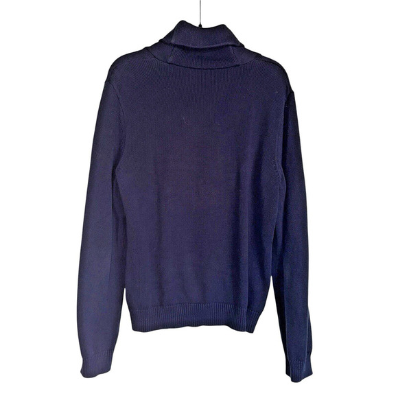 Lauren Ralph Lauren Sz XL Shawl Neck Sweater Nautical Cozy Navy &‎ Gold - Picture 2 of 12